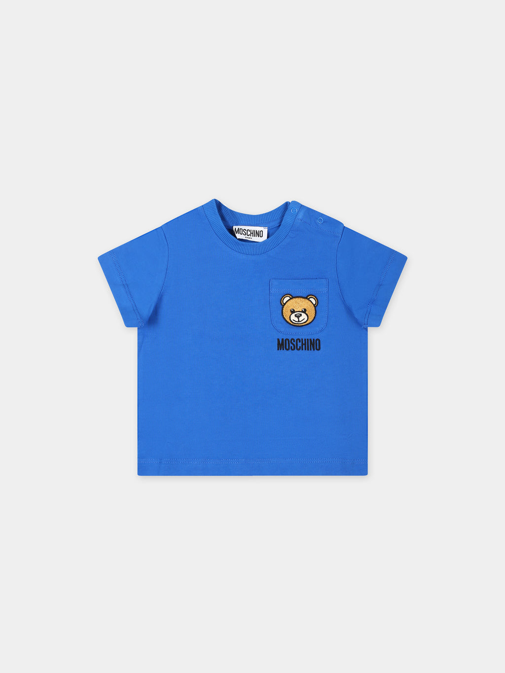 Blue t-shirt for baby boy with Teddy Bear and logo